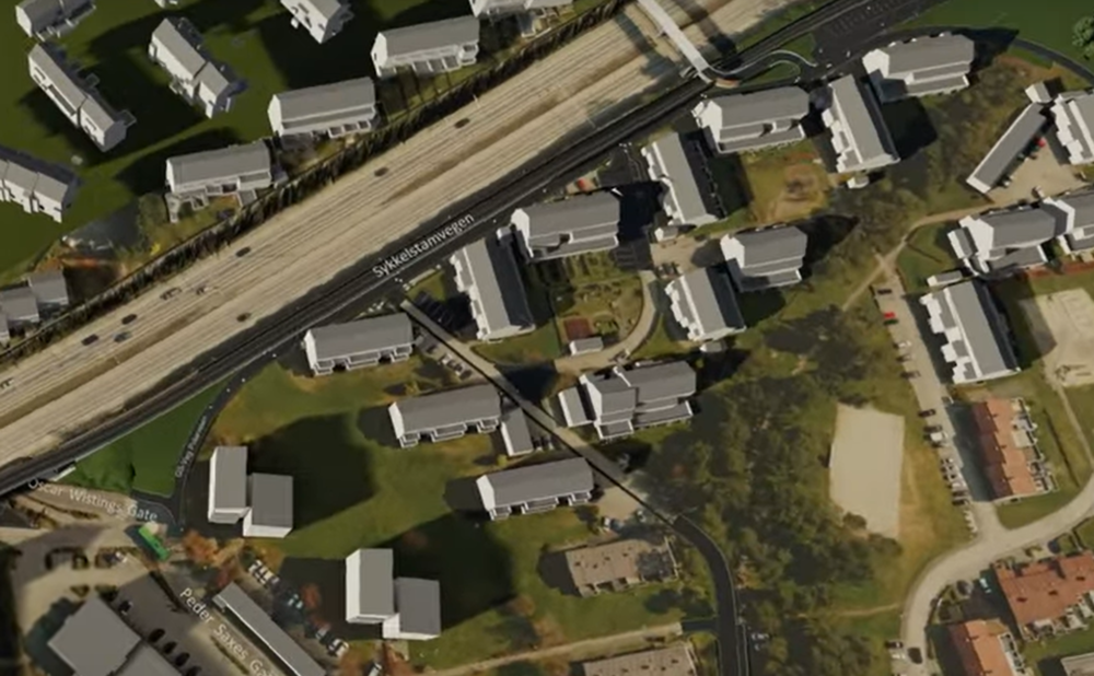 Sykkelstamvegen sett fra luften ved Solsletta - illustrajsonsbilde