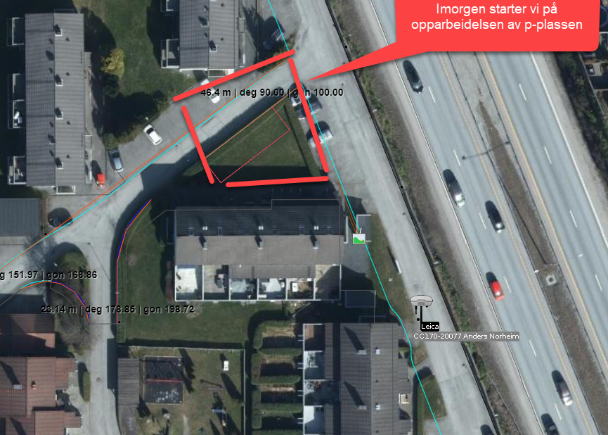 Bildet viser markert området som blir avsperret og hvor parkeringsplass skal anlegges.