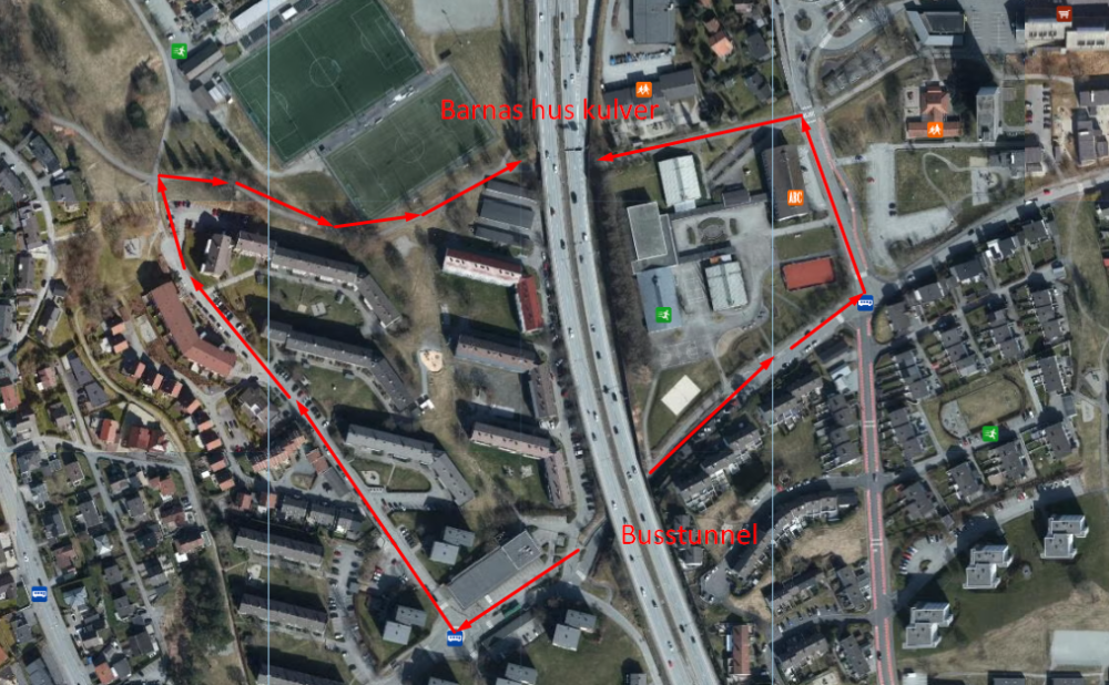 Bilder viser alternativ rute mens stenging pågår i undergangen ved Oscar Wistingsgate