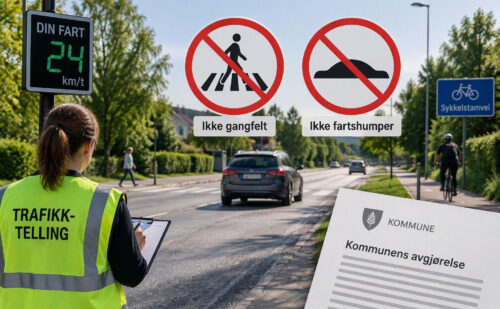 Illustrasjonsbilde - AI generert - Fartsmåling - trafikktelling - ikke gangfelt - ikke fartshumper.